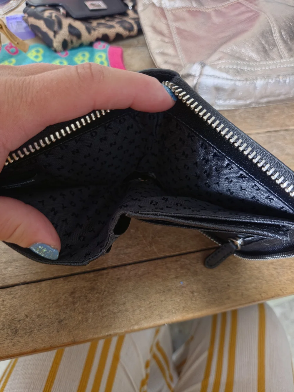 DKNY Leopard Print Zip Wallet in Gray
